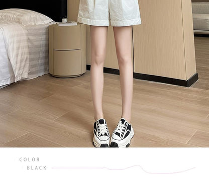 High Waist Pleated Casual Shorts With Rolled Hem Egirldoll