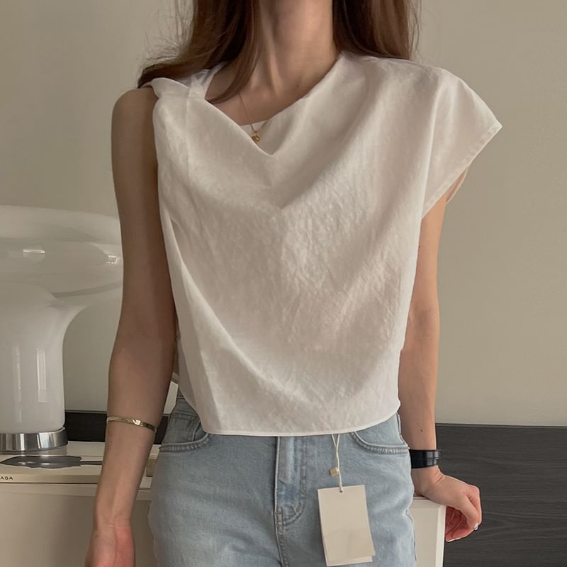 Sleeveless Asymmetrical Plain Top