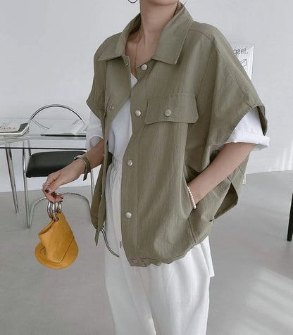 Short-Sleeve Button-Up Plain Shirt