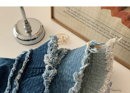 Hat Denim Distressed Bucket Fringed