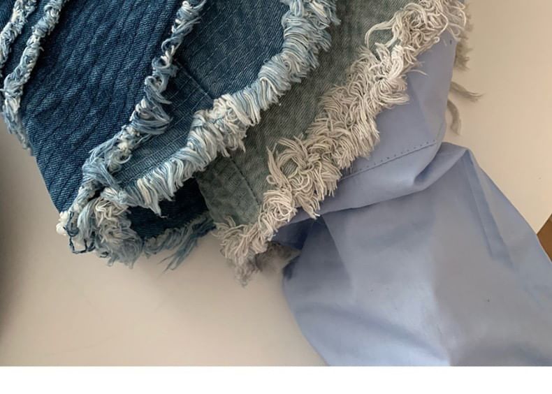 Hat Denim Distressed Bucket Fringed