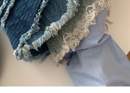 Hat Denim Distressed Bucket Fringed