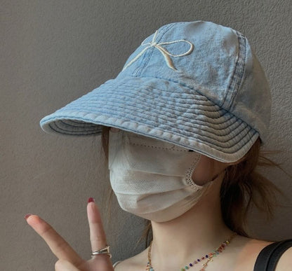 Bow Baseball Embroidered Denim Cap