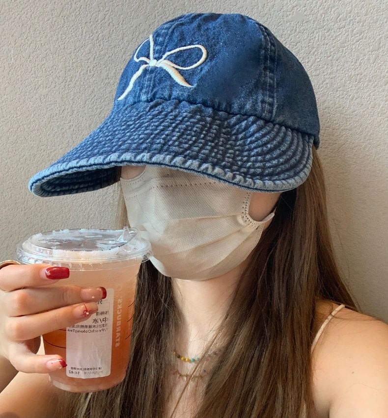 Bow Baseball Embroidered Denim Cap
