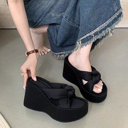 Heel Sandals Knot Wedge Platform Slide