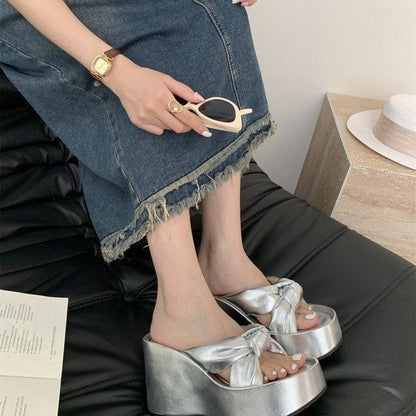 Heel Sandals Knot Wedge Platform Slide