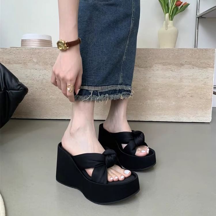 Heel Sandals Knot Wedge Platform Slide