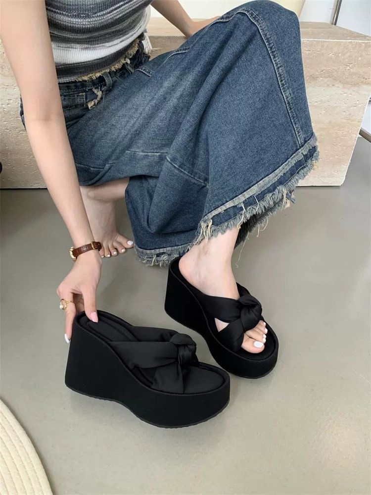 Heel Sandals Knot Wedge Platform Slide