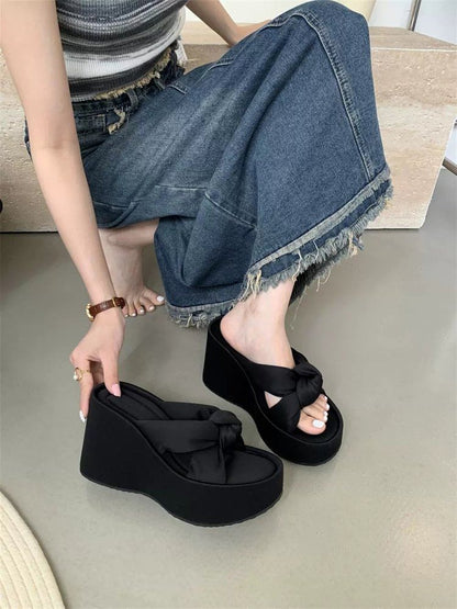 Heel Sandals Knot Wedge Platform Slide