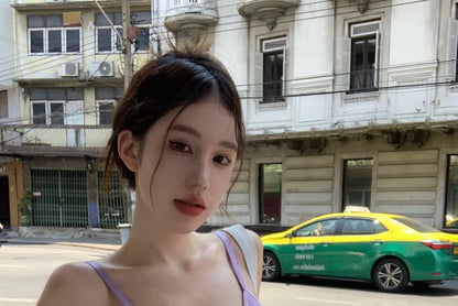 Strap V-Neck Mesh Spaghetti Top Plain Bodysuit