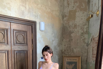 Strap V-Neck Mesh Spaghetti Top Plain Bodysuit