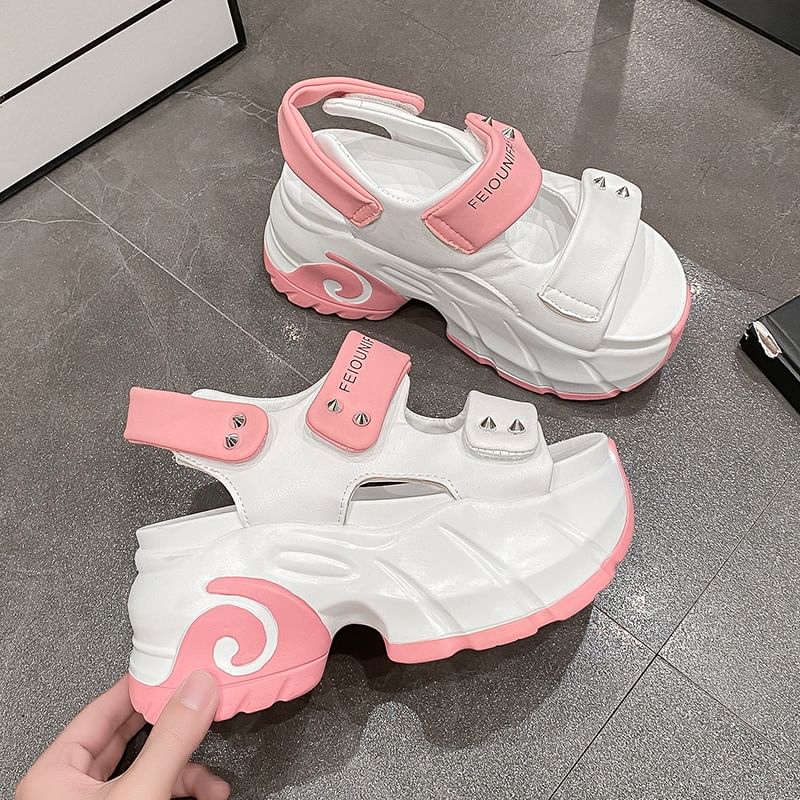 Tone Sandals Slingback Two Platform Adhesive Studded Strap