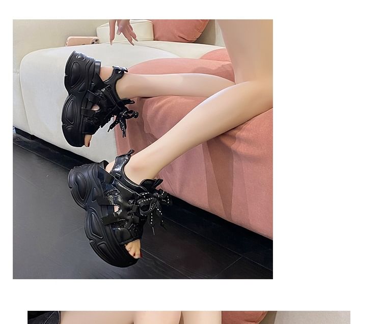 Lace-Up Sequin Platform Sandals Slingback