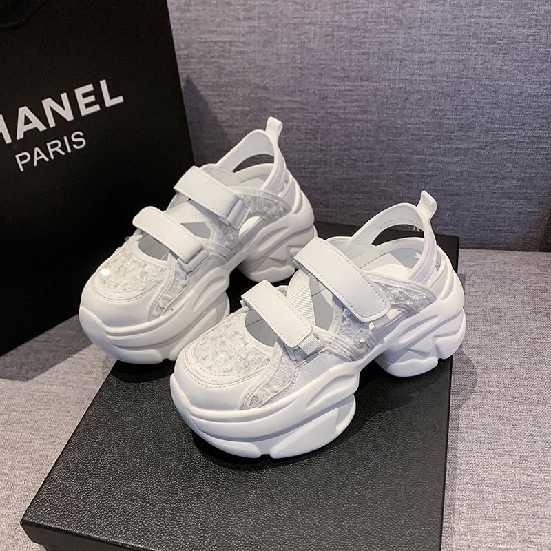 Sneaker Sequin Mesh Adhesive Sandals Strap Platform