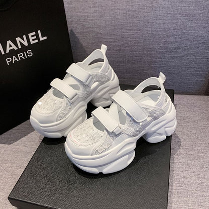 Sneaker Sequin Mesh Adhesive Sandals Strap Platform