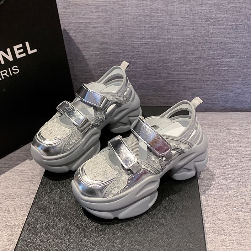 Sneaker Sequin Mesh Adhesive Sandals Strap Platform