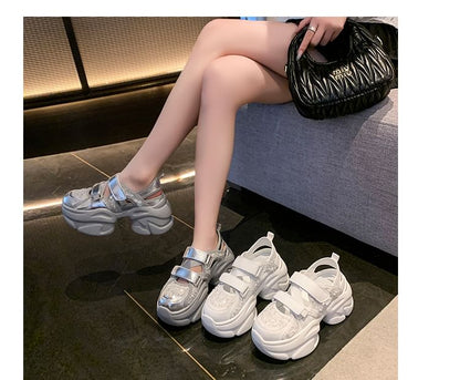 Sneaker Sequin Mesh Adhesive Sandals Strap Platform