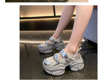 Sneaker Sequin Mesh Adhesive Sandals Strap Platform