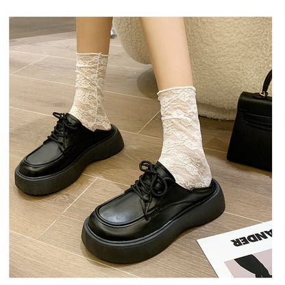 Wedge-Heel Lace-Up Oxford Shoes