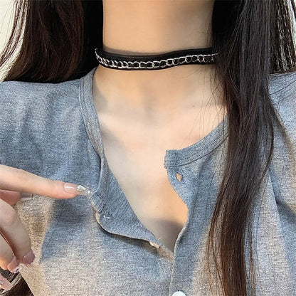Leather Disc Choker Oval Faux Black Western