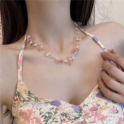 Faux Layered Crystal Choker Pearl