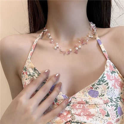 Faux Layered Crystal Choker Pearl