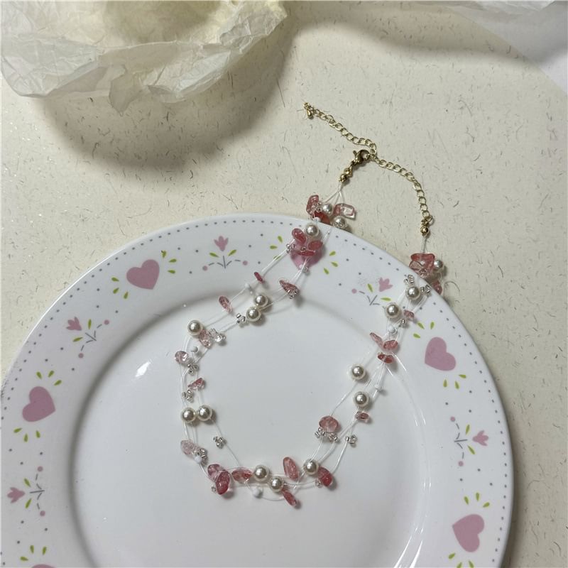 Faux Layered Crystal Choker Pearl