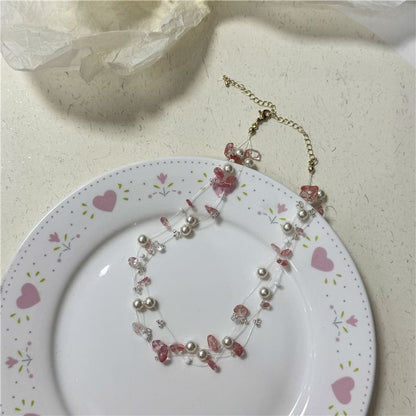 Faux Layered Crystal Choker Pearl