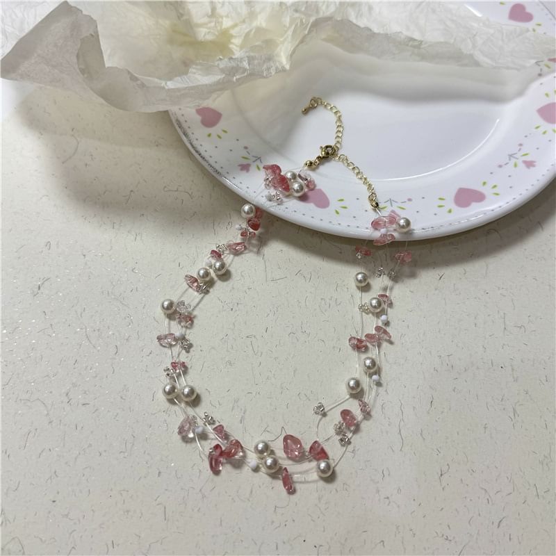 Faux Layered Crystal Choker Pearl