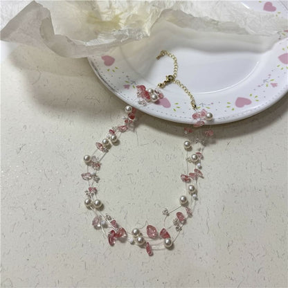 Faux Layered Crystal Choker Pearl