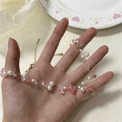 Faux Layered Crystal Choker Pearl