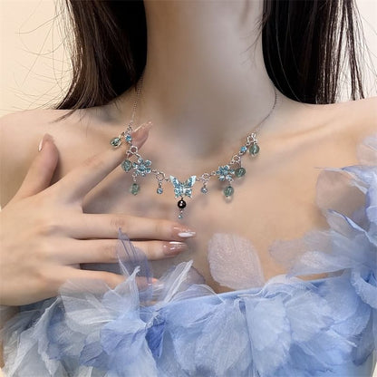 Floral Choker Alloy Butterfly