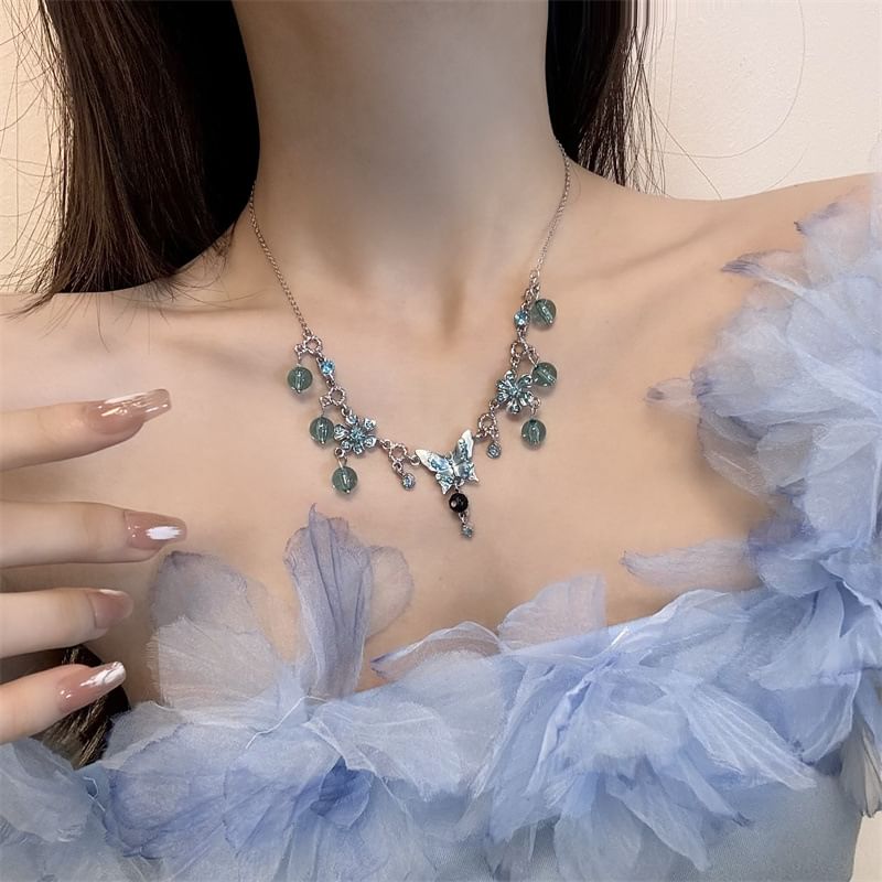 Floral Choker Alloy Butterfly