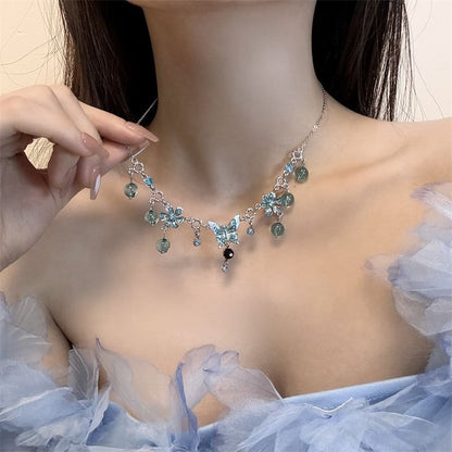 Floral Choker Alloy Butterfly