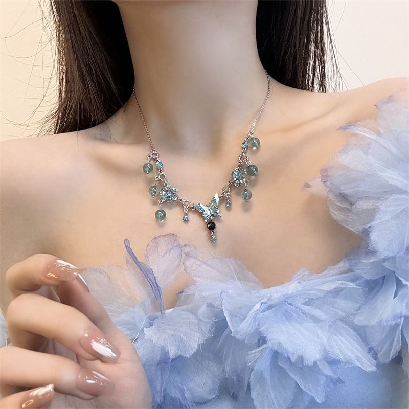Floral Choker Alloy Butterfly