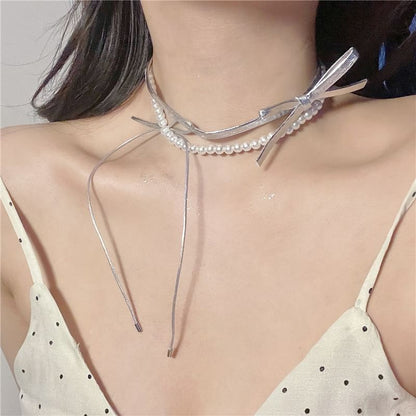 Choker Leather Faux Ribbon