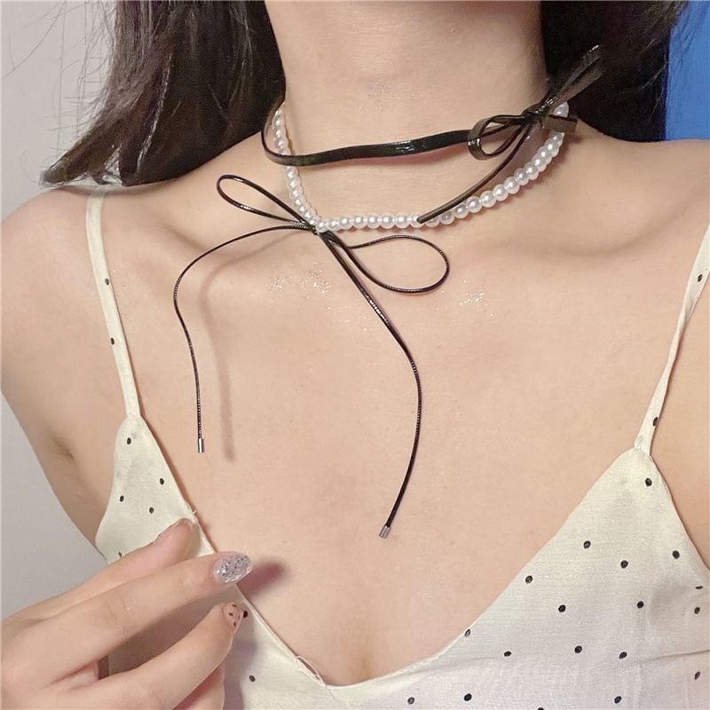 Choker Leather Faux Ribbon