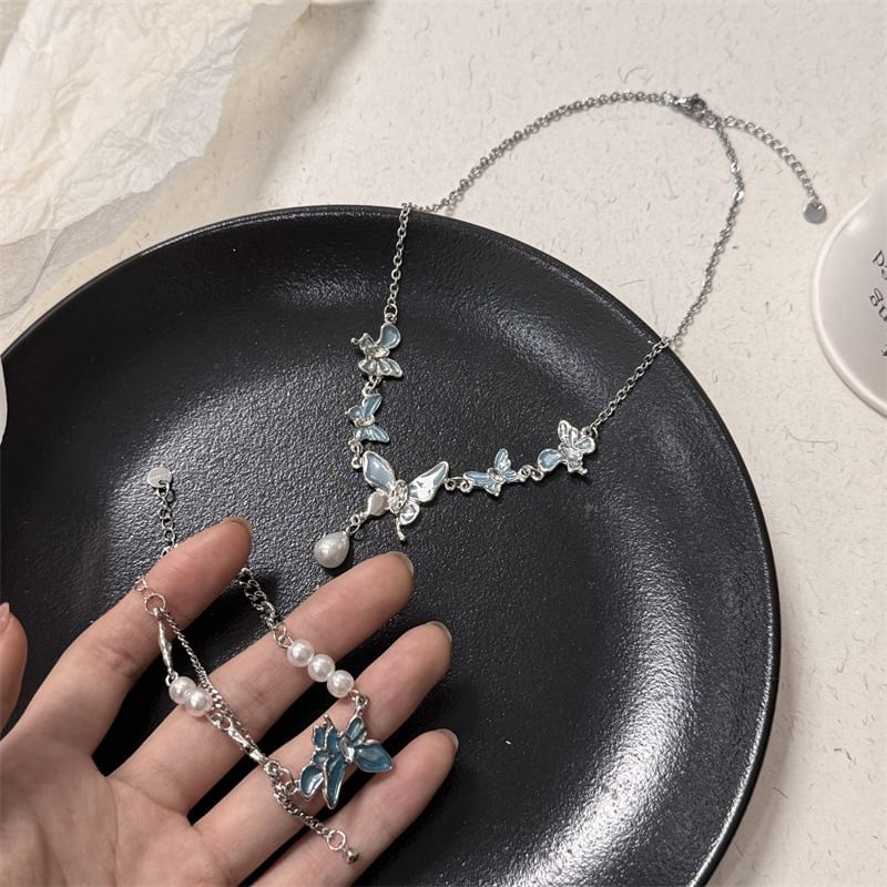 Pearl Faux Butterfly Alloy Choker