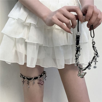 Butterfly Chain Thigh Leather Crystal Faux