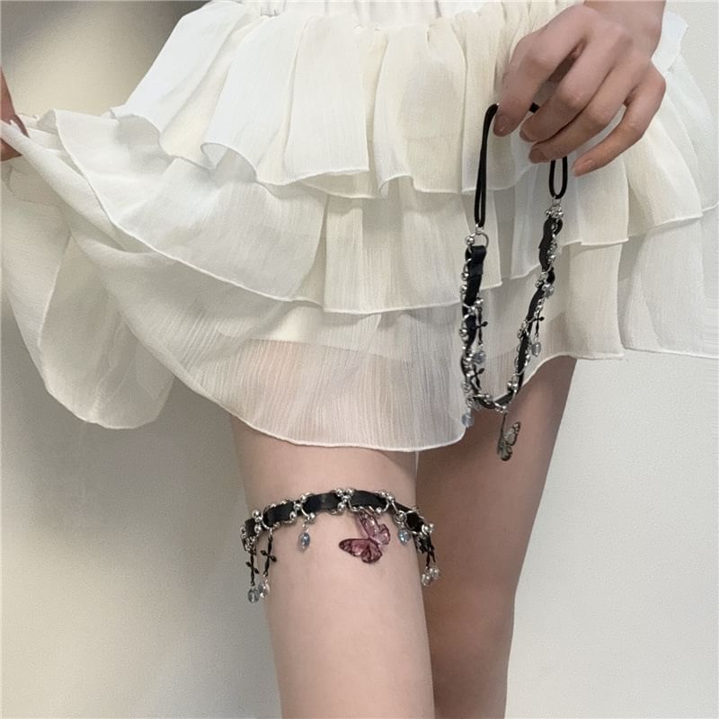 Butterfly Chain Thigh Leather Crystal Faux