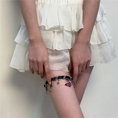 Butterfly Chain Thigh Leather Crystal Faux
