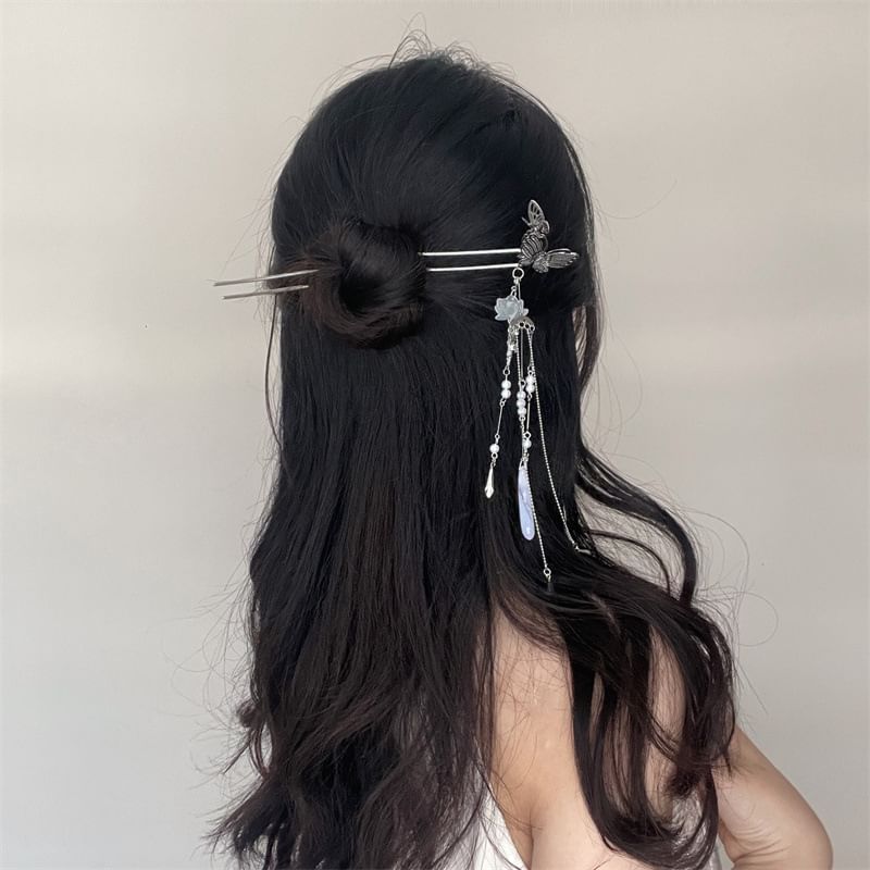 Hair Lotus Pearl Butterfly Faux Stick Alloy