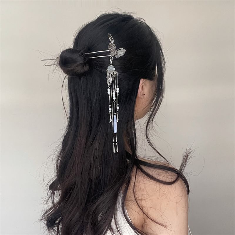 Hair Lotus Pearl Butterfly Faux Stick Alloy