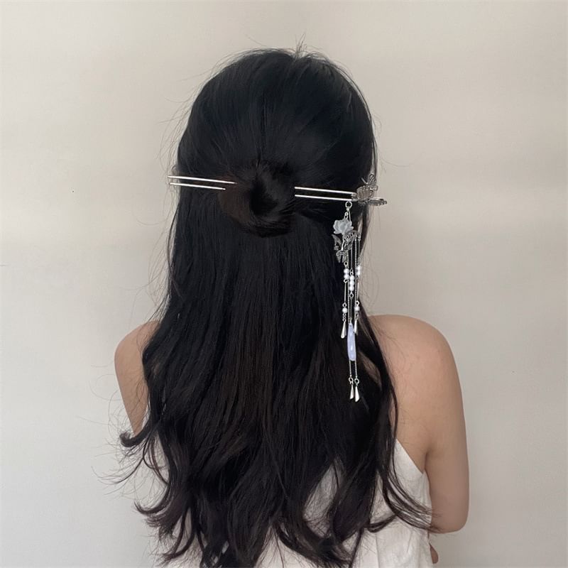 Hair Lotus Pearl Butterfly Faux Stick Alloy