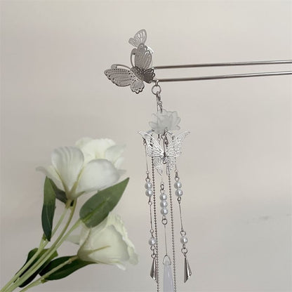 Hair Lotus Pearl Butterfly Faux Stick Alloy