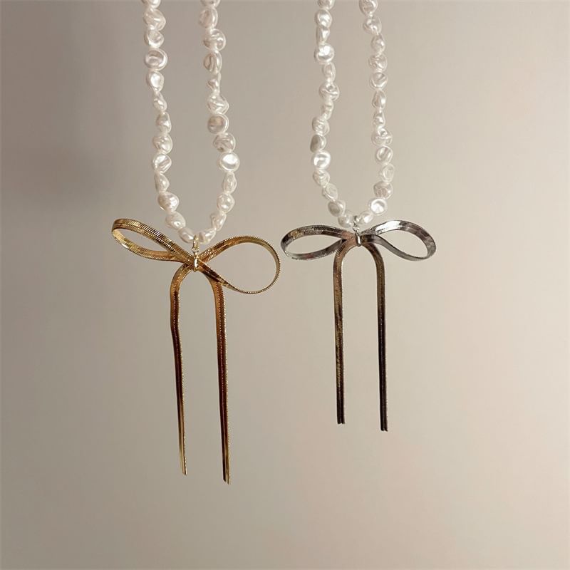 Bow Faux Choker Pearl