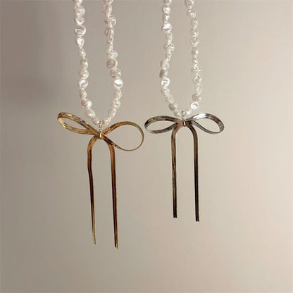 Bow Faux Choker Pearl