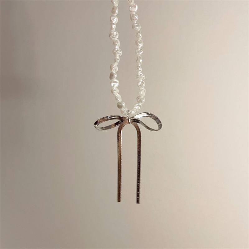 Bow Faux Choker Pearl