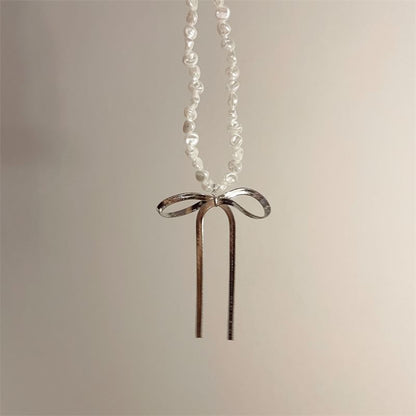 Bow Faux Choker Pearl