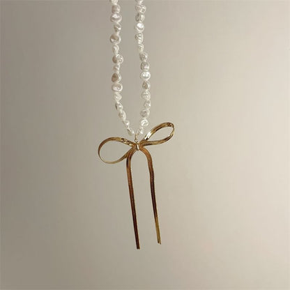 Bow Faux Choker Pearl
